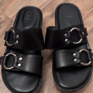 A New Day Black Slip On Slide Sandals with Straps 5.5